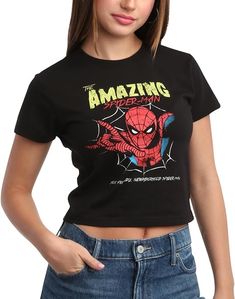 Dive into the Marvel universe with the captivating design of this crop top, featuring iconic Spider-Man imagery that captures the essence of your beloved superhero. The meticulously crafted details ensure a fashion-forward look that resonates with fans of all ages, making this baby tee a bold statement piece for your wardrobe. Crop Tops For Women, The Amazing Spider Man, Amazing Spider Man, Marvel Women, Amazing Spider, Cropped Style, Graphic Tees Women, Tops For Women