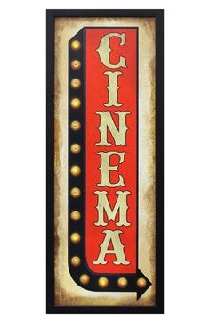 a red and black sign that says cinema