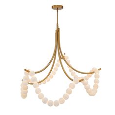 a chandelier with white beads hanging from the ceiling