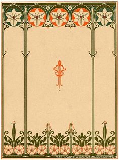 an old book cover with floral designs on the front and back covers, in green and orange