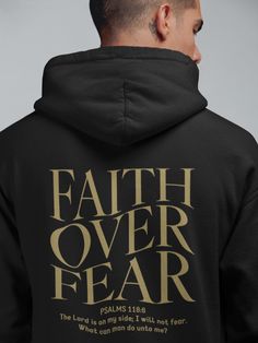 "Faith Over Fear" Unisex Hoodie Introducing our "Faith Over Fear" Christian Hoodie, the perfect blend of style and spirituality. This trendy oversized crewneck sweatshirt features an inspiring Bible verse that will uplift your spirit and encourage others around you. Whether you're attending church, running errands, or just lounging at home, this comfortable and aesthetic hoodie is a wonderful way to express your faith and spread positivity. Made with high-quality materials, it's not only a cozy addition to your wardrobe but also a meaningful gift for Christians who love to wear their beliefs proudly. Join the movement of love like Jesus while staying warm and stylish with our fashionable religious hoodie. HOODIE MATERIALS: * 50% Cotton / 50% Polyester * Classic Fit * Fabric 271 g/m² * Pres Hooded Sweatshirt With Lettering For Fall, Hooded Fall Sweatshirt With Lettering, Fall Hoodie With Letter Print Band Merch, Fall Band Merch Hoodie With Letter Print, Fall Hoodie With Lettering, Bible Verse Aesthetic, Verse Aesthetic, Christian Sweatshirts, Aesthetic Christian