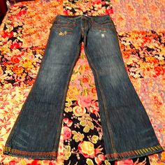 Antik Denim Flared Embroidered Jeans. Nwt. Grandma Era, Beaded Jeans, 2000s Room, Jean Designs, Thrift List, Asian Vintage, Cal Poly, Womens Flare Jeans, Thrift Inspo