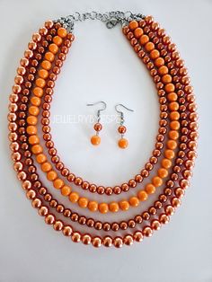 Orange Beaded Necklace with Earrings  18" with a drop of 2.5" plus 3.5 " extender chain  High quality chain and lobster clasp Acrylic pearls, resin beads Orange Beaded Necklace, Orange Statement Necklace, Chunky Pearl Necklace, Chunky Pearls, Orange Necklace, Layering Necklaces, Resin Beads, Necklaces For Women, Boho Necklace