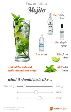 an info sheet describing how to make a mojito with mints and vodka