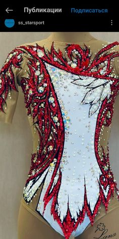 a woman's bodysuit with red and white designs on it