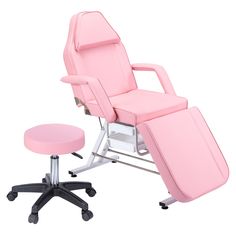 a pink reclining chair and foot stool