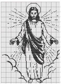 a cross stitch pattern with the image of jesus