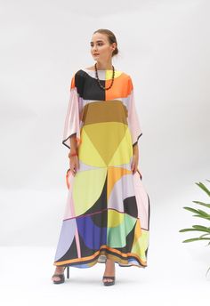 A full length kaftan plus size featured with minimalist abstract arts in style of 1970, sophisticate vibe and perfect for any holiday occasions and events. The fabric is It's totally smoothly flowy, soft and gentle touch.  FEATURES - Vibrant colors - Minimalist Abstract Print - Personal Custom Made - Full Length Kaftan Half-Sleeves - Designer Silk Kaftan - Plus Size and Custom Length - Resort Wear, Beach Wear, Lounge Wear, Pool Cover Up Kaftan - Boat Neck ( can adjust V neck if required) ------- Luxury Multicolor Kaftan For Transitional Season, Luxury Vibrant Print Kaftan For Vacation, Cheap Multicolor Kaftan As Beach Cover-up, Luxury Beach Season Kaftan For Beach, Luxury Vibrant Print Tunic Kaftan, Luxury Multicolor Kaftan For The Beach, Luxury Beachwear Kaftan With Kimono Sleeves, Luxury Multicolor Kaftan For Vacation, Luxury Kaftan For Beach Season Vacation