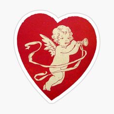 a heart shaped sticker with an angel holding a bow and arrow in the center