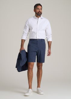 Summer's Best Shorts for Tall Guys Cool Comfort, Tall Style Step into the summer season with our Seersucker Shorts, the perfect tall men's shorts for the fashion-forward guy. Crafted from lightweight seersucker fabric, these shorts provide a modern fit and an above-knee length for ultimate comfort and style. The external drawstring ensures a perfect fit, making these shorts for tall guys a must-have for any summer wardrobe.• Lightweight seersucker fabric for summer comfort• Modern fit and above- Cotton Shorts With Vertical Stripes, Big And Tall Cotton Shorts, Relaxed Fit Vertical Stripes Shorts, Mens Striped Shorts, Mens Navy Shorts, Scrubs Dress, Cozy Sleepwear, Seersucker Shorts, Sports Blazer