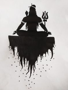 a black and white drawing of a person sitting on top of a table with candles