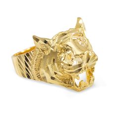 Unisex Gold Diamond Cut Tiger Ring Tiger Rings Tiger Ring, Diamond Ring Cuts, Hip Hop Rings, Head Ring, Contemporary Ring, Pattern Ring, Tiger Head, Animal Rings, Vintage Gothic