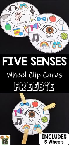 the five senses wheel clip cards with freebies for kids to use on their hands