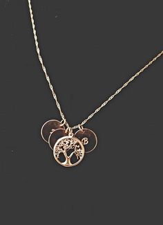 Mothers day Family Tree  Monogram Necklace Initial Disc Charm Anniversary 14k Rose Gold Filled Charm Necklaces, Anniversary 14k Rose Gold Filled Charm Necklace, Anniversary 14k Gold Filled Rose Gold Charm Necklace, Mother's Day Rose Gold 14k Gold Charm Necklaces, Mother's Day 14k Rose Gold Initial Necklace, Mother's Day Rose Gold 14k Initial Necklace, Tree Monogram, Raw Stone Bracelet, Mom Jewelry Personalized