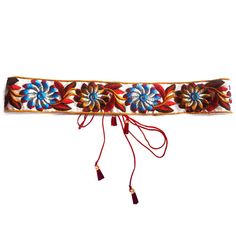 Bandwidth waist seal ethnic style Tibetan clothes robe with string waist chain retro embroidery women's national style Bohemian Multicolor Embroidery Belts For Festival, Adjustable Folk Style Belts For Festivals, Bohemian Embroidered Belts With Multicolor Embroidery, Traditional Adjustable Embroidered Belts, Tibetan Clothes, Tibetan Clothing, Colorful Scarves, Retro Embroidery, Wine Red Hair