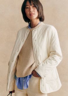 Oversized quilted jacket ;Round neckline;Front press stud fastening;Patch pockets with flaps;Drawstring hem;Length from shoulder 76 cm / 29.9 in (for a 36) Oversized Quilted Jacket For Workwear, Fall Daywear Outerwear With Patch Pockets, Fall Outerwear With Patch Pockets For Daywear, Oversized Quilted Jacket For Fall Workwear, Long Sleeve Outerwear With Patch Pockets, Winter Quilted Jacket For Work With Patch Pockets, Beige Quilted Outerwear For Work, Quilted Long Sleeve Utility Jacket For Workwear, Lifestyle Dresses