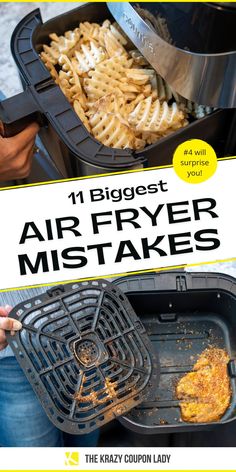 an air fryer with the words, 11 biggest air fryer misstakes