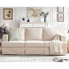 a living room scene with focus on the sofa