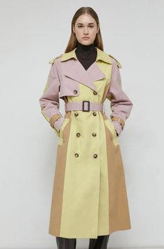 Color Block Trench Coat, Colorful Trench Coat, Unique Trench Coat, Double Breasted Jacket Women, Trench Coat Design, Color Block Coats, Galaxy Makeup, Random Outfits, Uniform Accessories