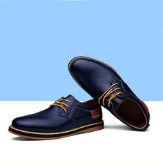 Features: Upper Material: Genuine Cow LeatherOut-sole Material: RubberInsole Material: Full Grain LeatherLining Material: Genuine LeatherShoes Type: BasicFeature: Height IncreasingClosure Type: Lace-UpSeason: SummerPattern Type: SolidFit: Fits true to size . take your normal size Blue Casual Lace-up Shoes With Round Toe, Casual Blue Plain Toe Oxfords, Casual Blue Lace-up Leather Shoes, Casual Flat Heel Synthetic Dress Shoes, Casual Dress Shoes With Textured Sole And Round Toe, Casual Blue Oxfords With Round Toe, Casual Dress Shoes With Leather Footbed And Flat Heel, Casual Blue Leather Oxfords, Casual Blue Leather Shoes With Rubber Sole