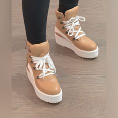 Super Cute Fashion Forward Lace Up Platform Sneakers Trendy Fall Wedge Sneakers, Beige Casual Wedge Sneakers For Spring, Casual Beige Wedge Sneakers For Spring, Brown Casual Wedge Sneakers For Spring, Christmas Lists, Platform Sneakers, Cute Fashion, Womens Shoes Sneakers, Sneakers Fashion