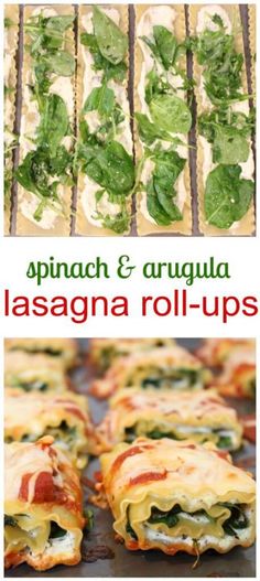 spinach and arugula lasagna roll - ups are an easy appetizer for lunch