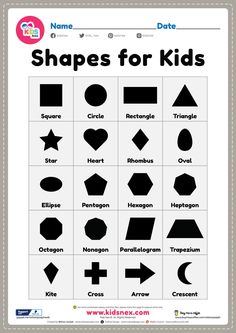 shapes for kids worksheet with the names and numbers on it's page