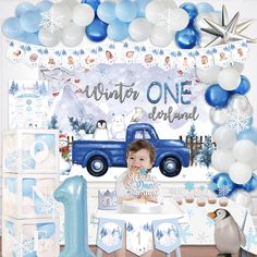 PRICES MAY VARY. WONDERFUL IN ONDERLAND: Your baby is about to turn one in this beautiful winter. This themed birthday party certainly makes the new year bright! The fresh color palette with a tone of snowflake patterns is sweet and dreamy for your baby boy. Enjoy this wonderful day and have a great time with everyone in this true winter wonderland WINTER ONEDERLAND 1ST BIRTHDAY BOY DECORATIONS INCLUDES - 56 x 12’’ latex balloons | 36 x 5’’ latex balloons | 3 x foil balloons | 9 x cutouts | 1 x December Birthday Party Ideas For Boys, 1st Birthday Boy Decorations, Backdrop Balloon Garland, First Birthday Decorations Boy, 1st Birthday Boy Themes, Backdrop Balloon, 1st Birthday Boy