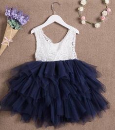 The Alanna Dress - Navy - Nicolette's Couture Summer Lace Dress With Lace Bodice For Dress-up, Summer Lace Tutu Dress For Dress-up, Sleeveless Lace Bodice Tutu Dress, Summer Lace Dress With Lace Bodice, Lace Dress With Patchwork For Dress-up, Summer Formal Lace Dress With Lace Bodice, Blue Tulle Dress With Lace Trim, Wedding Dress With Lace Patchwork And Tiered Skirt, Summer Tulle Lace Dress With Lace Patchwork