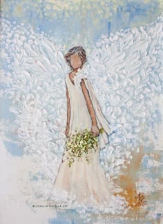 Abstract Art Canvas, Art Angel, Angel Artwork, Painting Wall Art, Girls Gift, Guardian Angel, Floral Wall Art