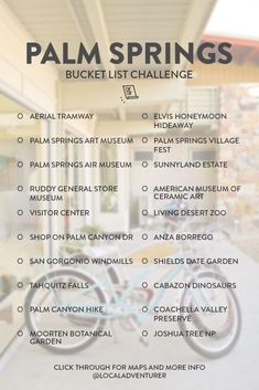 the palm springs bucket list is shown