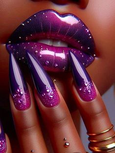 Pink Lips Art, Lip Art Makeup, Long Nail Art, Crystal Lips, Acrylic Nail Shapes, Pink Manicure, Nice Lips