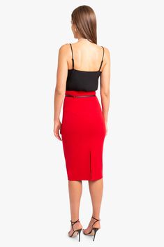 The classic pencil skirt made of our finely woven, stretch gabardine. Style features detailed yoke with a 3/8" genuine leather belt that sits at your natural waist. Skirt has center back invisible zipper, with hook and eye closure. Falls 29" from natural waist. Self: 62% Polyamide, 32% Viscose, 6% Elastane. Lining: 95% Polyester, 5% Elastane. Dry Clean Only. Made in USA of Imported Materials. 29 inches From Natural Waist Genuine Leather Belt Center Back Hidden Zipper Fully Lined Tailored Pencil Clubbing Outfit, Modern Skirt, Black Halo, Jackie O, Simple Shirts, Genuine Leather Belt, Club Dresses, Invisible Zipper, Concert Outfit