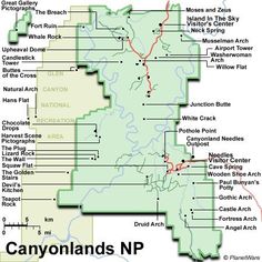 a map with the names and locations of canyons national park in colorado, usa