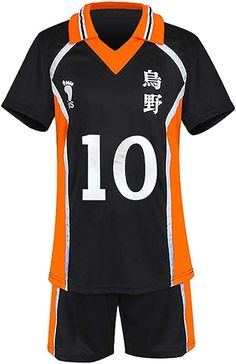 a black and orange soccer uniform with the number 10 on it's chest,