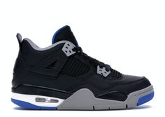 the air jordan 4 retro is available in black, white and blue