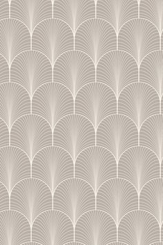 an art deco wallpaper pattern with fan shapes in grey and white colors on a neutral background