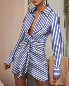 Women's Fashionable Home Style Loose Shirt Dress – Trendha Striped Fitted V-neck Shirt Dress, Blue Shirt Dress For Beach, Chic Light Blue Long Sleeve Mini Dress, Fitted Striped Long Sleeve Shirt Dress, Blue Collared Party Dress, Chic Blue Long Sleeve Shirt Dress, Chic Long Sleeve Blue Shirt Dress, Striped V-neck Fitted Shirt Dress, Fitted Striped V-neck Shirt Dress