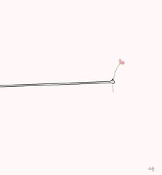 a drawing of a flower on a long stick with two hearts attached to the end