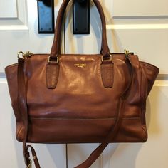 Excellent Condition, Barely Used, Purchased By Myself. I Have The Original Receipt For $498. Soft Supple Leather Brown Coach Hobo Bag For Daily Use, Coach Brown Hobo Bag With Adjustable Strap, Brown Coach Bags In Coated Canvas, Coach Brown Shoulder Bag With Removable Pouch, Brown Coach Bag With Turn-lock Closure, Reversible Tote Bag, Coach Tote Bags, Coach Tote, Red Tote