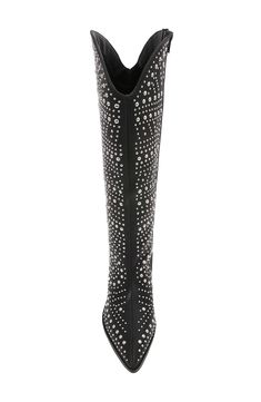 Shimmering metal embellishments illuminate a Western-inspired boot balanced by a pointy toe and stacked block heel. 2 1/2" heel 14" shaft; 16" calf circumference Synthetic upper, lining and sole Imported Metal Embellishments, Western Boots Women, Western Boot, Western Boots, Nordstrom Rack, Block Heels, Embellishments, Womens Boots, Nordstrom