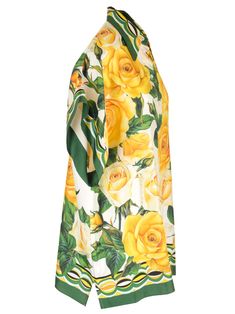 100% Silk Yellow Floral Print Silk Tops, Yellow Silk Top With Floral Print, Yellow Floral Print Silk Blouse, Yellow Silk Blouse With Floral Print, Elegant Yellow Top With Floral Print, Elegant Yellow Tops With Floral Print, Printed Silk Shirt, Feminine Chic, Stefano Gabbana