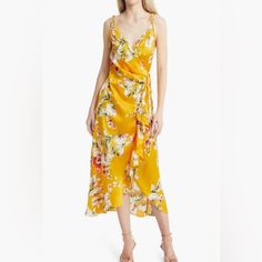 Dress Wore Once For A Wedding Then Was Properly Cleaned. Essentially Brand New - No Stains Or Marks. Size Medium. For Reference To The Pics, I’m 5’2 And 140 Lbs. Gold V-neck Dress With Floral Print, Yellow Floral Print Maxi Dress For Wedding, Yellow Floral Print Dress For Brunch, Yellow Floral Print Dress For Wedding, Yellow Silk Maxi Dress For Wedding, Yellow Silk Wedding Maxi Dress, Yellow Floral Print Midi Dress For Brunch, Yellow Silk Dress For Garden Party, Yellow Spring Midi Dress For Wedding