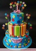 a three tiered birthday cake decorated with stars