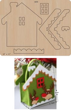 an image of a gingerbread house cut out from wood and then printed onto it