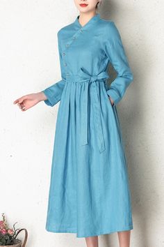 Spring Linen Dress With Asymmetrical Hem, Spring Linen Maxi Dress With Asymmetrical Hem, Casual Asymmetrical Linen Dress, Spring Asymmetrical Button Dress, Linen Maxi Dress With Asymmetrical Hem, Asymmetrical Linen Midi Dress, Linen Midi Dress With Asymmetrical Hem, Blue A-line Asymmetrical Dress For Spring, Fitted Blue A-line Linen Dress