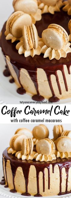 coffee caramel cake with coffee caramel macaroni on top