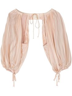 blush pink silk-cotton blend faux-pearl detailing fully pleated long puff sleeves tied cuffs front tie fastening Natural Dyed Clothes, Bella Baxter, Woodland Dress, Medieval Revival, Couture Blouse, Sleeve Bolero, Bolero Top, Earthy Style, Mode Zara