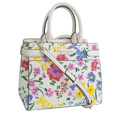 Nwt Kate Spade Garden Bouquet Medium Satchel Measurements 11.35" W X 8.2" H X 3.2" D Handle Drop: 9.0" Features Strap Drop: 22'' Metal Pinmount Logo Closure Type: Drop In Top Zip Closure Dust Bag Included: No Interior: Front Slip And Back Zip Pockets Exterior: Front & Back Slip Pockets Materials Saffiano Pvc Lining: Two Way Script Logo Lining Imported Style Number Kb719 Affordable Purses, Garden Bouquet, Logo Line, Script Logo, Drop In, Kate Spade Bags, Pink White, Zip Pockets, Satchel