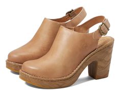 Born Calypso | Zappos.com Spring Leather Footbed Clogs For Everyday, Spring Everyday Clogs, Everyday Leather Sole Clogs, Summer Leather Clogs For Everyday, Leather Clogs For Everyday Summer Wear, Casual Mules With Heel And Ankle Strap, Spring Slingback Clogs With Heel Strap, Spring Leather Clogs With Wooden Heel, Casual Slingback Clogs With Wooden Heel